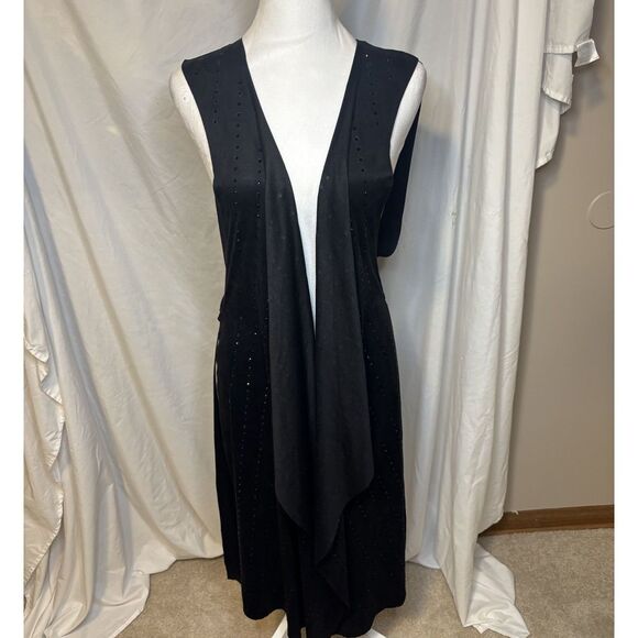 Vocal Lux Brushed Suede Studded Rhinestone Long Open Vest Womens Designer - Picture 1 of 8